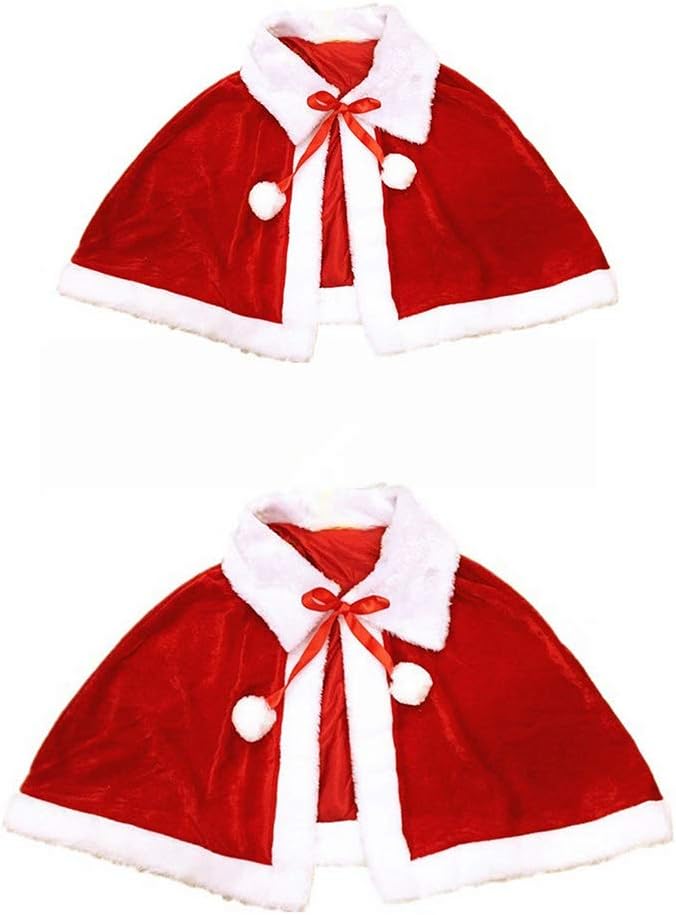 DAKIFENEY Weihnachtsumhang für Damen und Mädchen, dicker Samt, warm, rot, kurzer Weihnachtsmantel, f