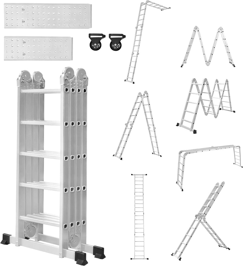 LZQ 4x5 Mehrzweckleiter 550cm 6 in 1 Alu Leiter Vielzweckleiter Klappleiter Haushaltsleiter Arbeitsl