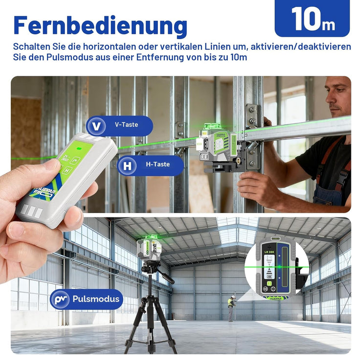 Huepar Pro Kreuzlinienlaser mit Stativ, 360 Laser Wasserwaage Selbstnivellierend Linienlaser Fernbed