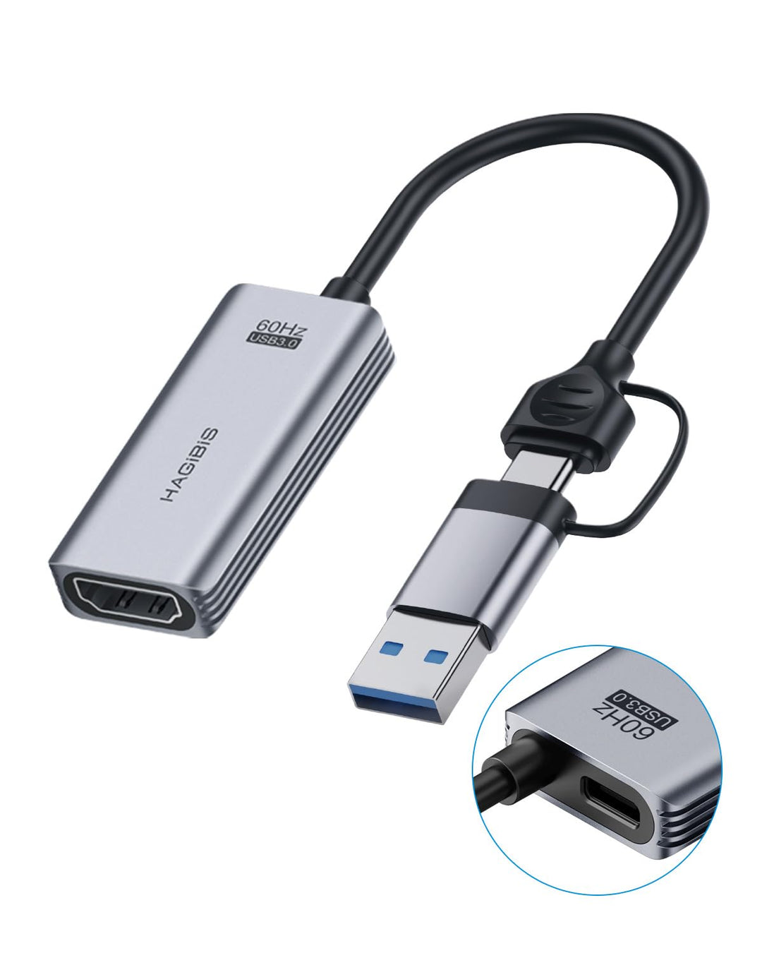 Hagibis USB 3.0 Video Capture Card with 100W PD HDMI to USB/USB C 1080P HD 60fps Live and Record Vid