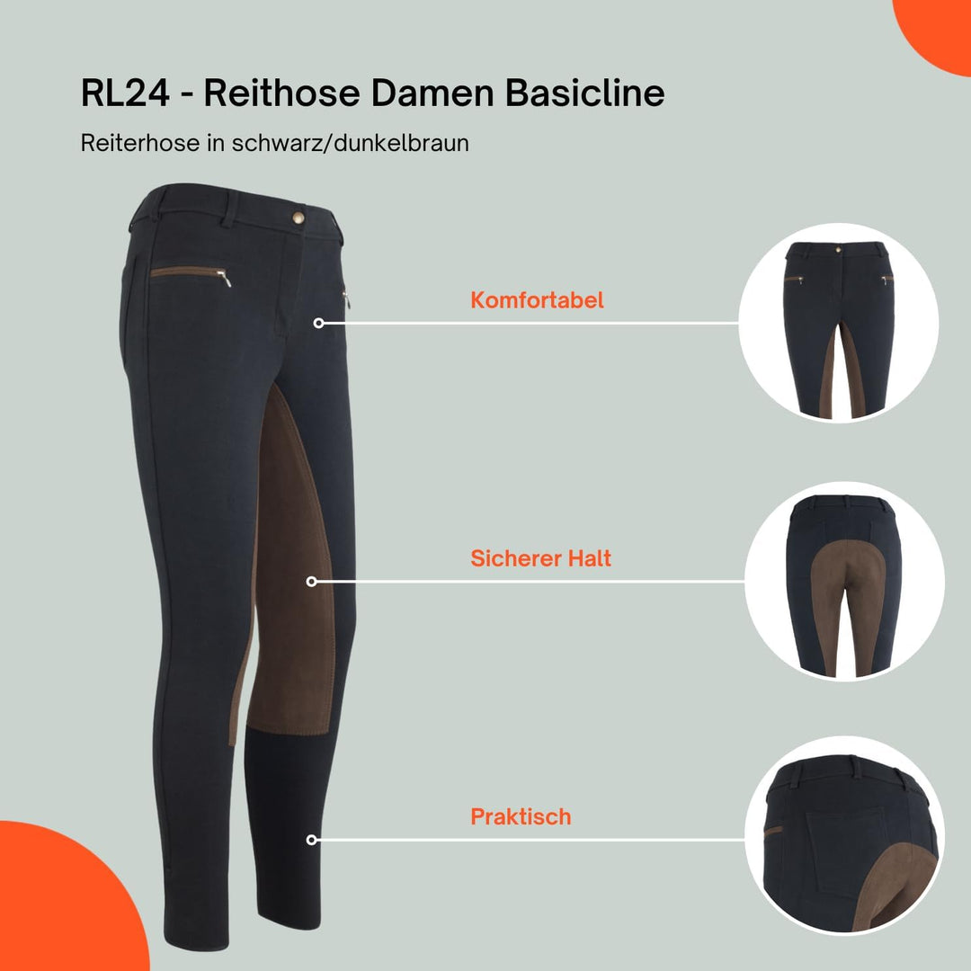 HKM by Reiterladen24 - Damen Reithose Vollbesatz BASICLINE schwarz/dunkelbraun 44