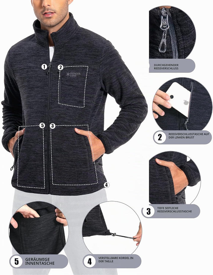Pioneer Camp Herren Fleecejacke Full Zip Outdoor Polar Leicht Winddicht Jacke mit Reissverschluss M