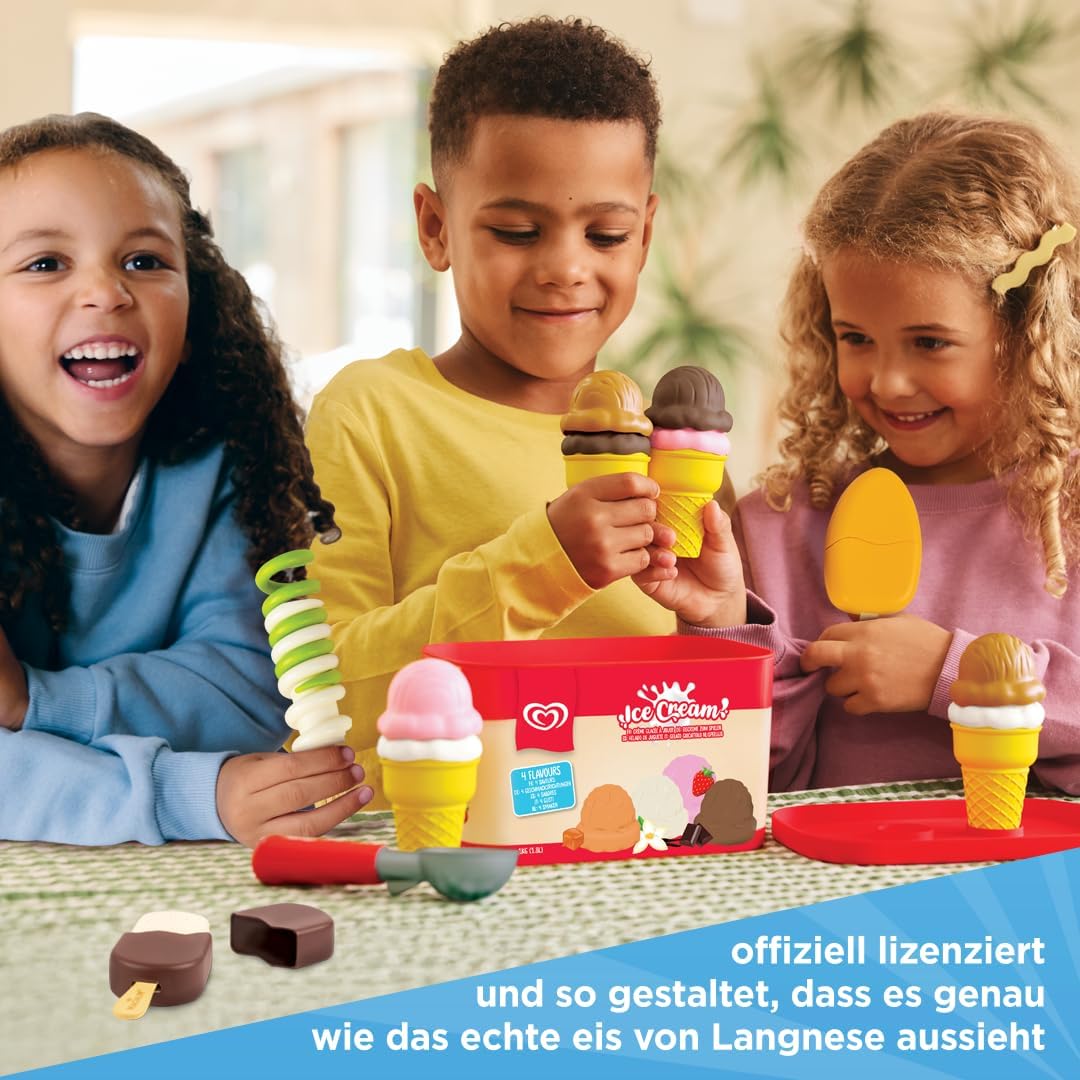Langnese Grosser Eiscremebehälter &amp; Spielzeugs-Eiscreme-Set von Casdon | Spielzeug-Eisdiele - Rollen
