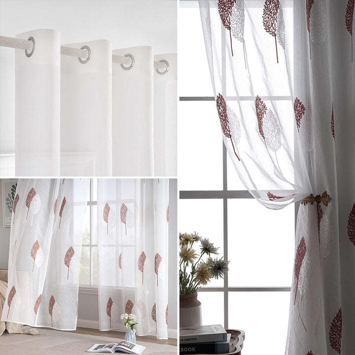 MIULEE Wohnzimmer Vorhänge Transparent mit Altrosa und Weiss Blätter Muster, Modern Stickerei Gardin