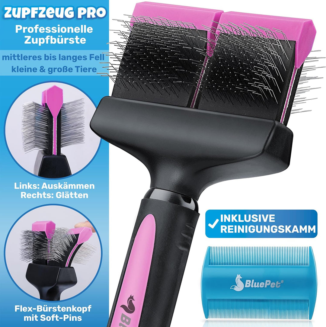 BluePet "ZupfZeug Pro" Professionelle Hundebürste Langhaar - Zupfbürste für Hunde und Katzen - Entfe