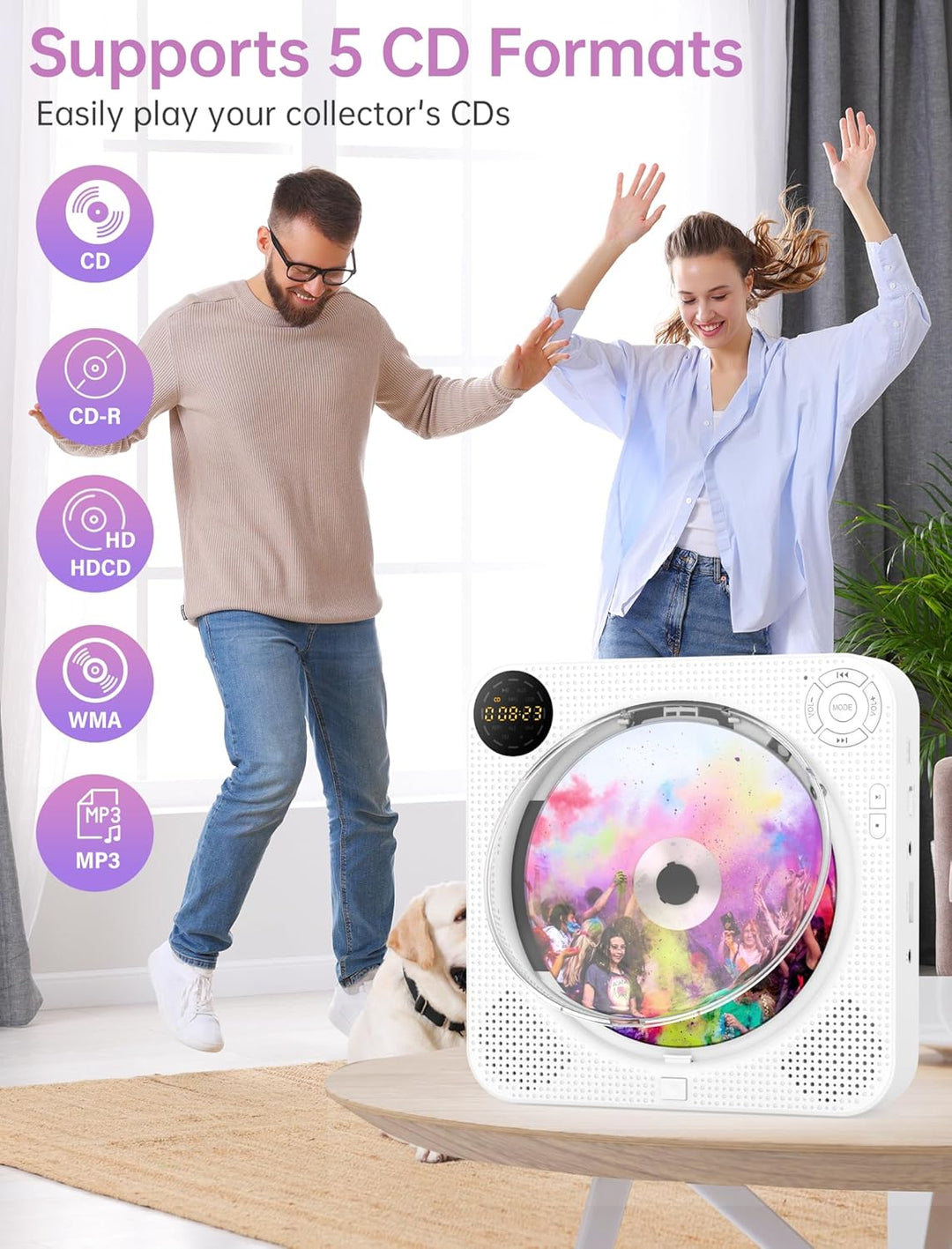 DESOBRY CD Player Bluetooth mit HiFi Lautsprechern, UKW-Radio Boombox mit Fernbedienung, LED Bildsch