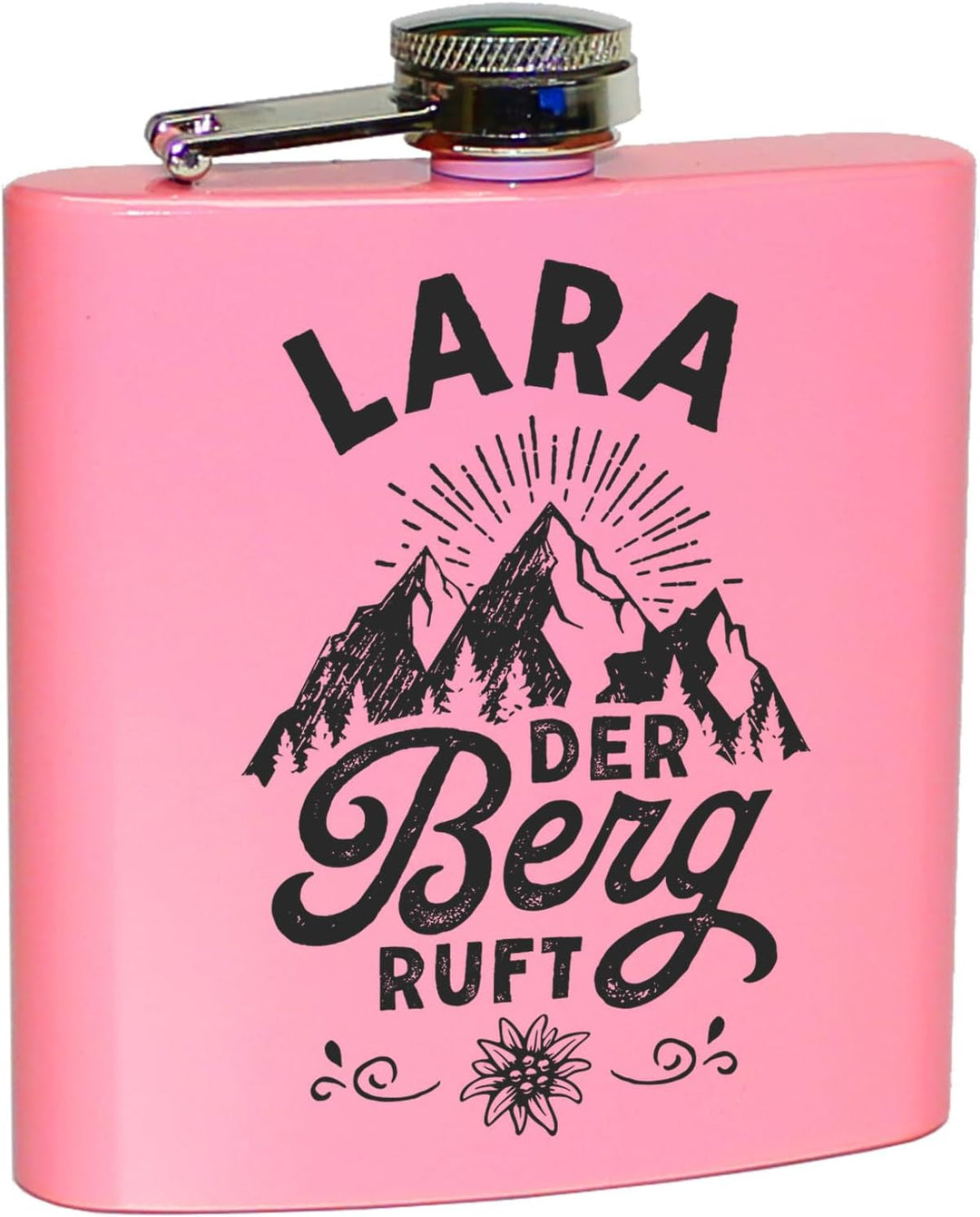 Der Berg ruft Flachmann Skifahren Berg Flachmann Ski Geschenk Wandern personalisiert mit Gravur Pink