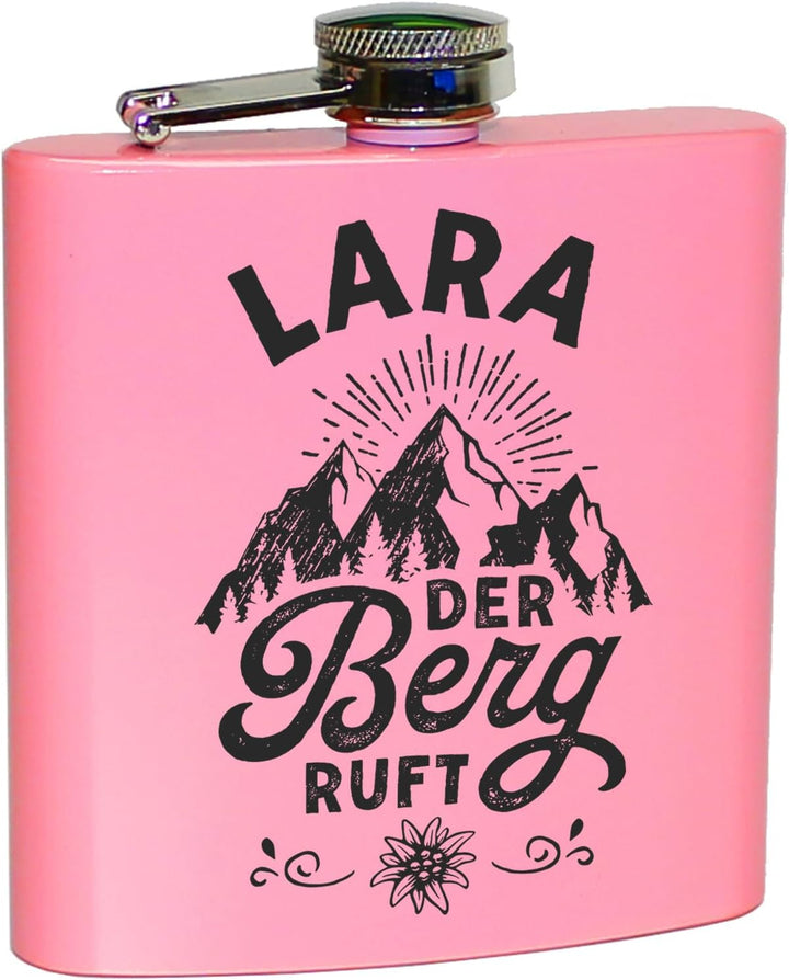 Der Berg ruft Flachmann Skifahren Berg Flachmann Ski Geschenk Wandern personalisiert mit Gravur Pink