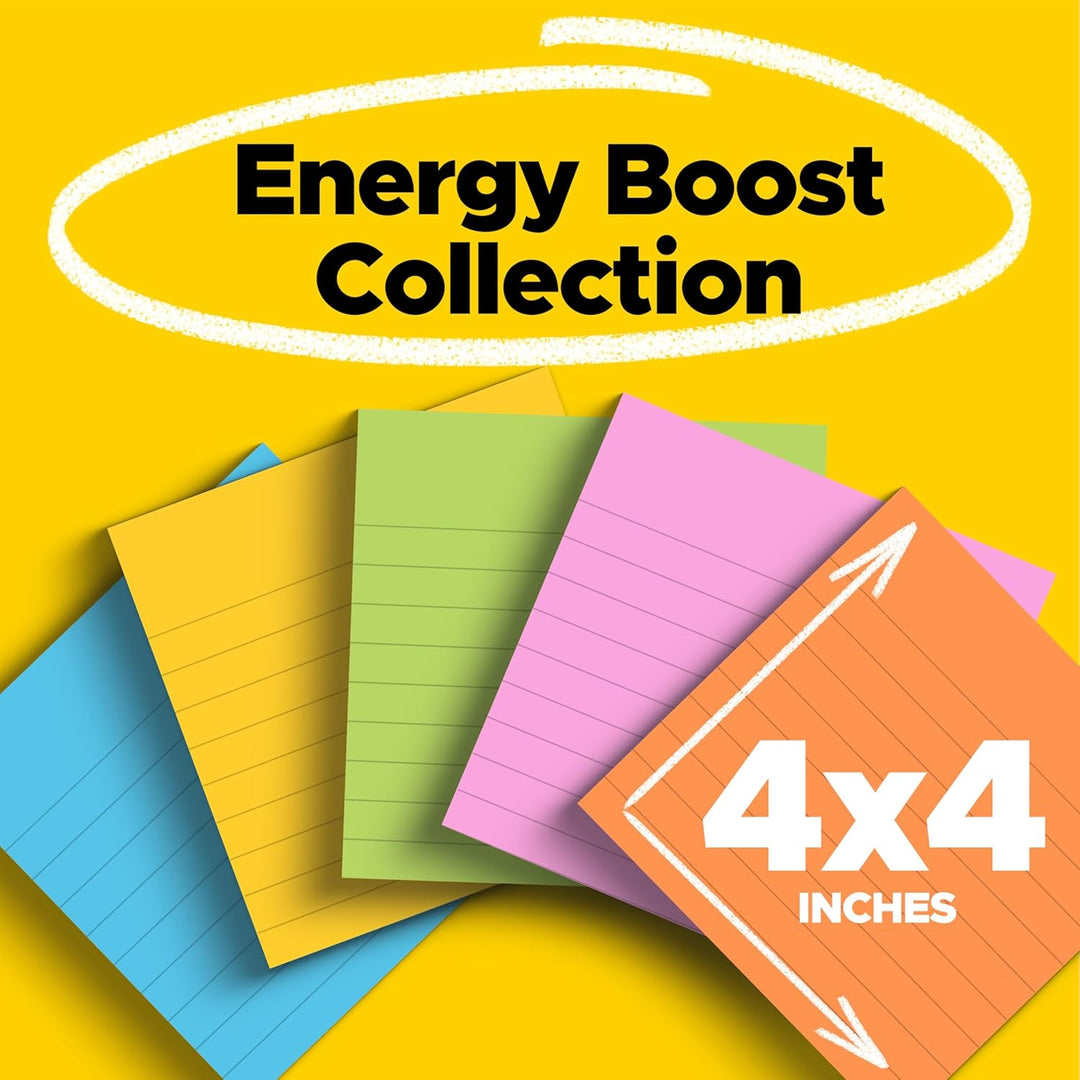 Post-it Super Haftnotizen, 10,2 x 10,2 cm, 6 Blöcke, 2 x die Haftkraft, Energy Boost Collection, hel