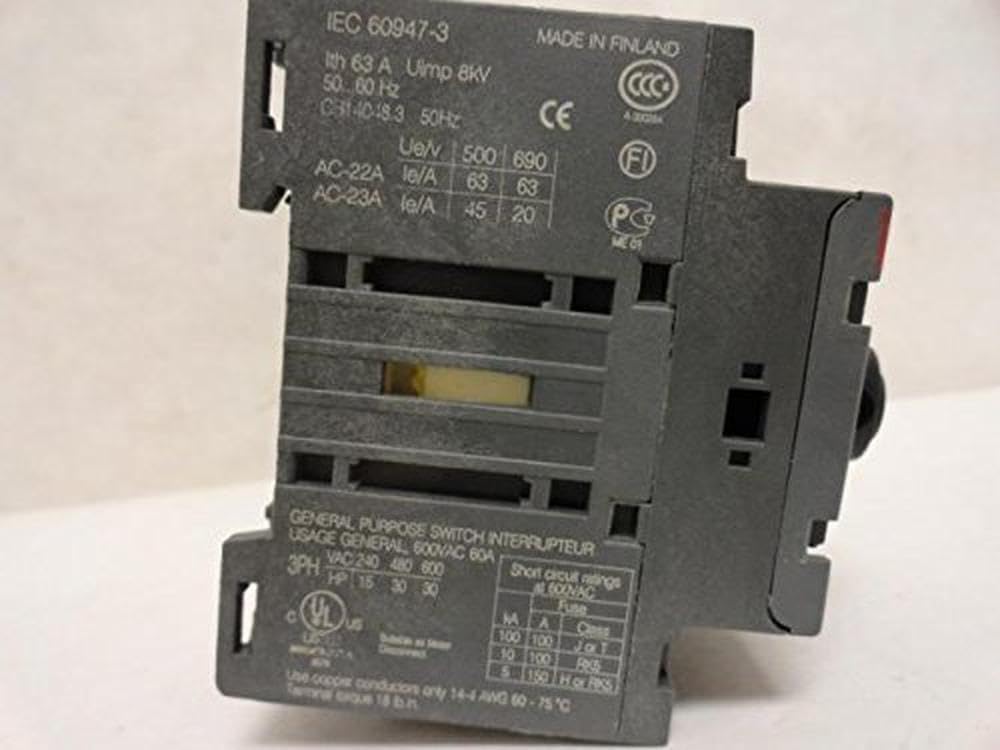 ABB OT63F3 1SCA105332R1001 Lasttrennschalter 3-polig 63A m. schwarzem Knebelgriff, Grau