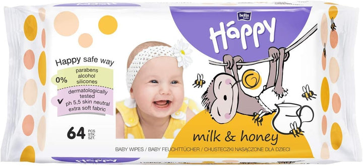 Bella Baby Happy Feuchttücher Milch & Honig, 640 Tücher (10 x 64 Stück)