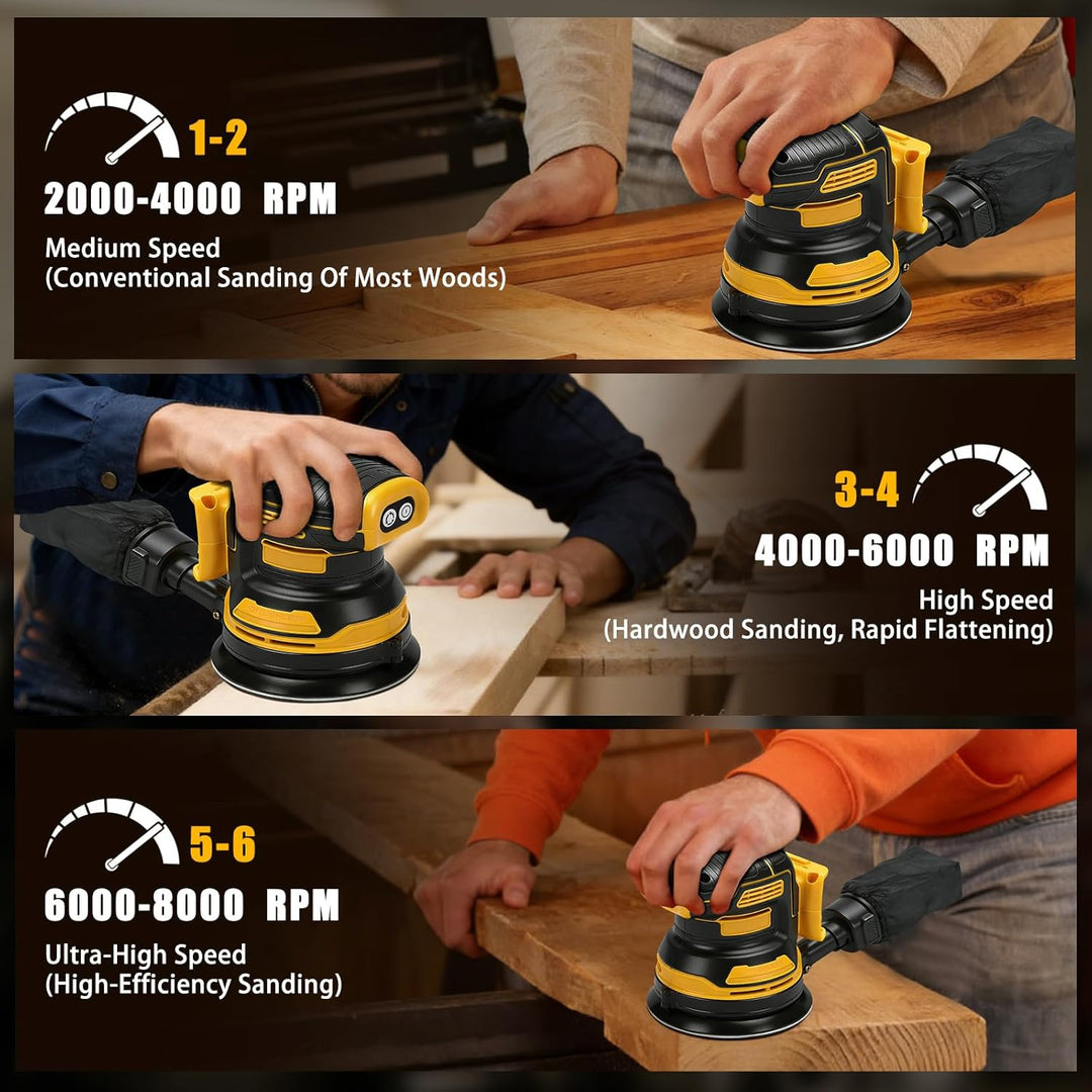Akku-Exzenterschleifer kompatibel mit Dewalt 20V Akku (ohne Batterie), 125 mm bürstenloser Elektro H