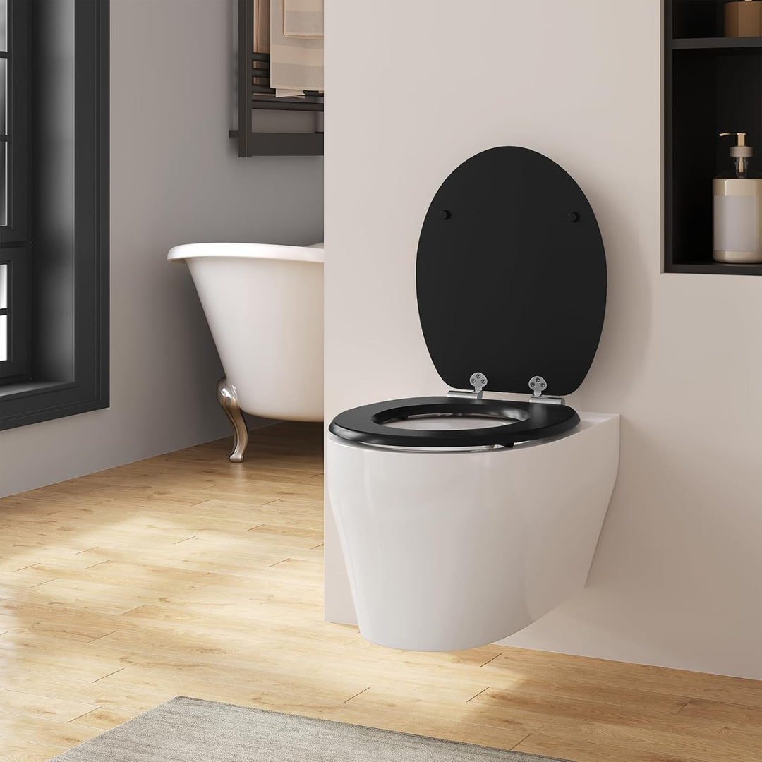 Toilettendeckel mit Absenkautomatik Holz, WC Sitz mit Quick-Release-Funktion für leichte Reinigung,