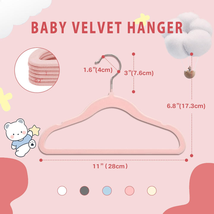 Kinderkleiderbügel, 28 cm Baby-Samtbügel mit 360°-Drehhaken, rutschfeste Kleiderbügel Samt, platzspa