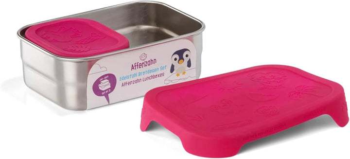 Affenzahn Edelstahl Brotdose inkl. Snack-Box Silikon-Deckel BPA-frei Spülmaschinenfest Eule - Türkis