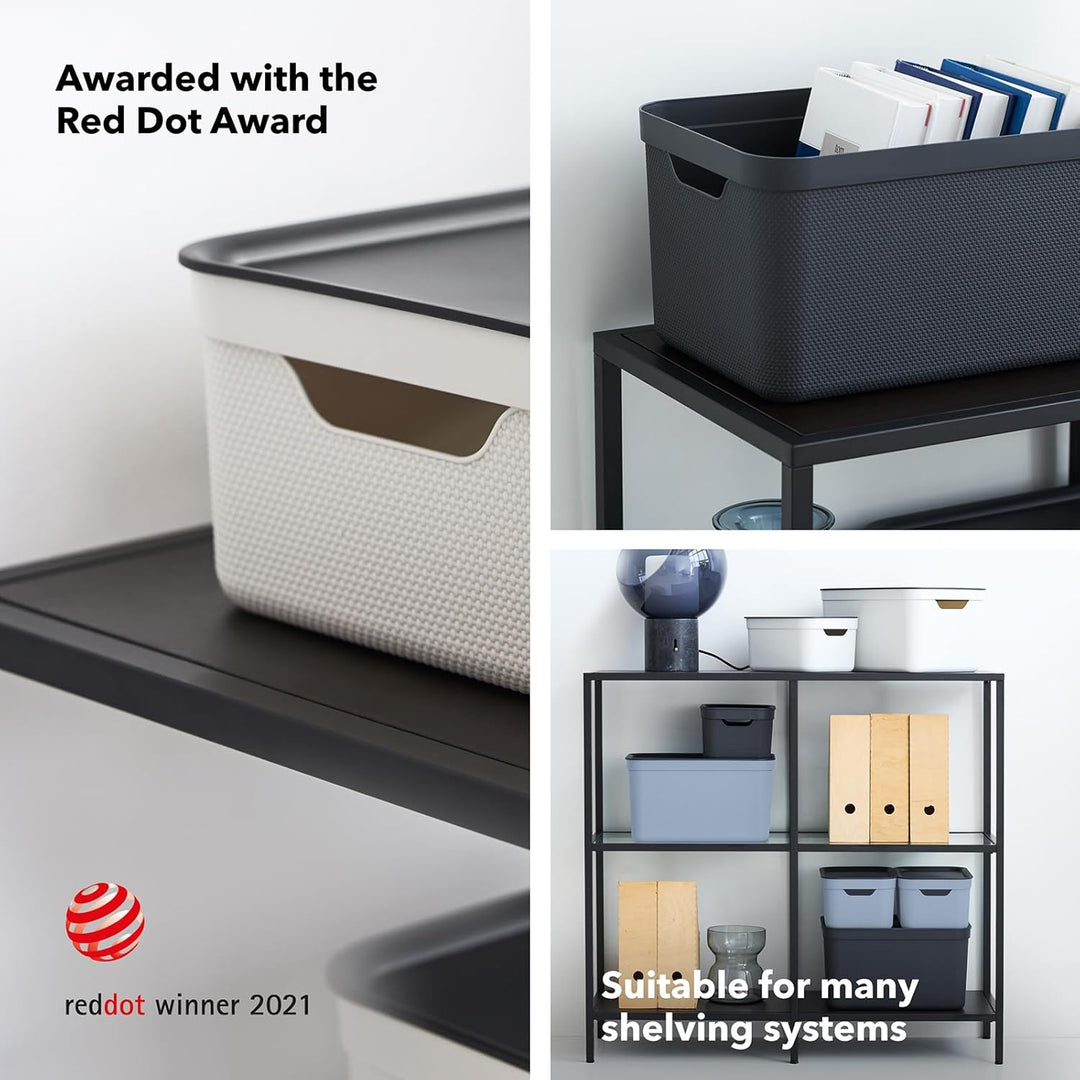 Jive Dekobox 3er- Set Aufbewahrungsbox 16l mit Deckel, Kunststoff (PP recycelt), dunkelgrau, 3x16l (