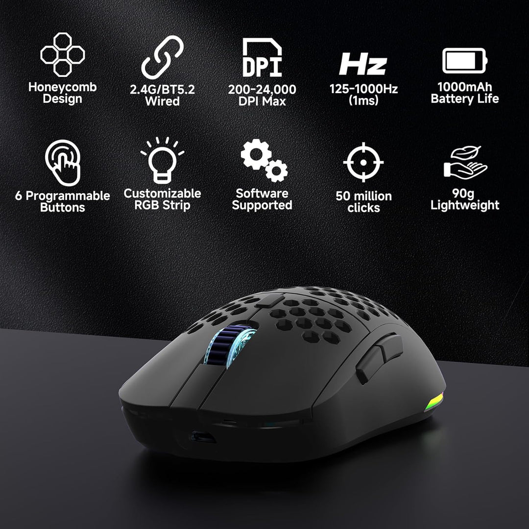 TMKB Falcon M1 Kabellose Gaming Maus - 24000 DPI, 180h Akkulaufzeit, 90g Ultra-Leicht, 6 Programmier