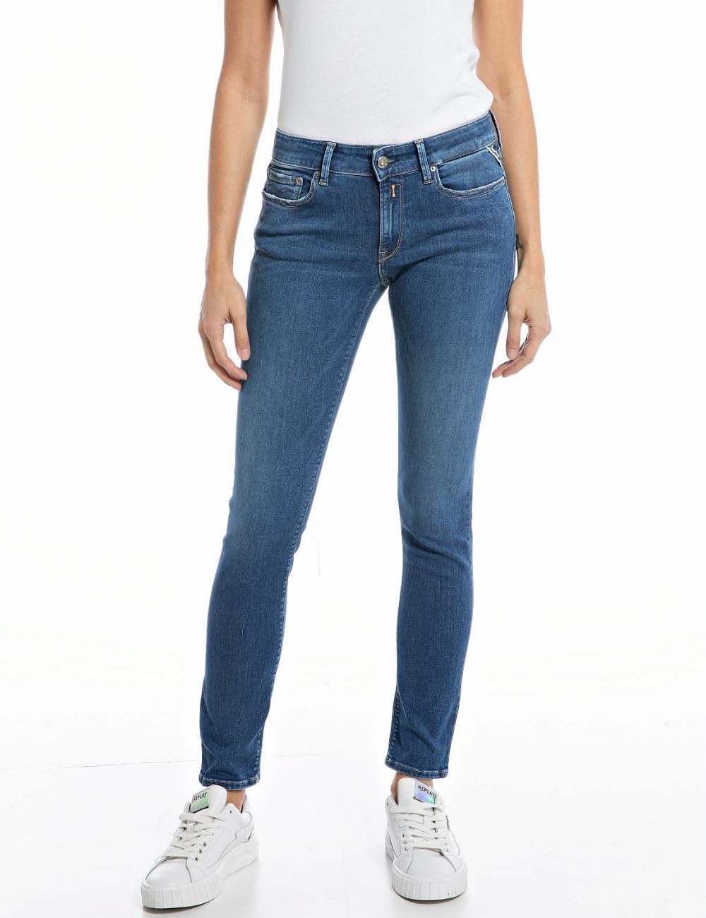 Replay Damen Jeans New Luz Skinny-Fit mit Power Stretch 23W / 28L Medium Blue 009, 23W / 28L Medium