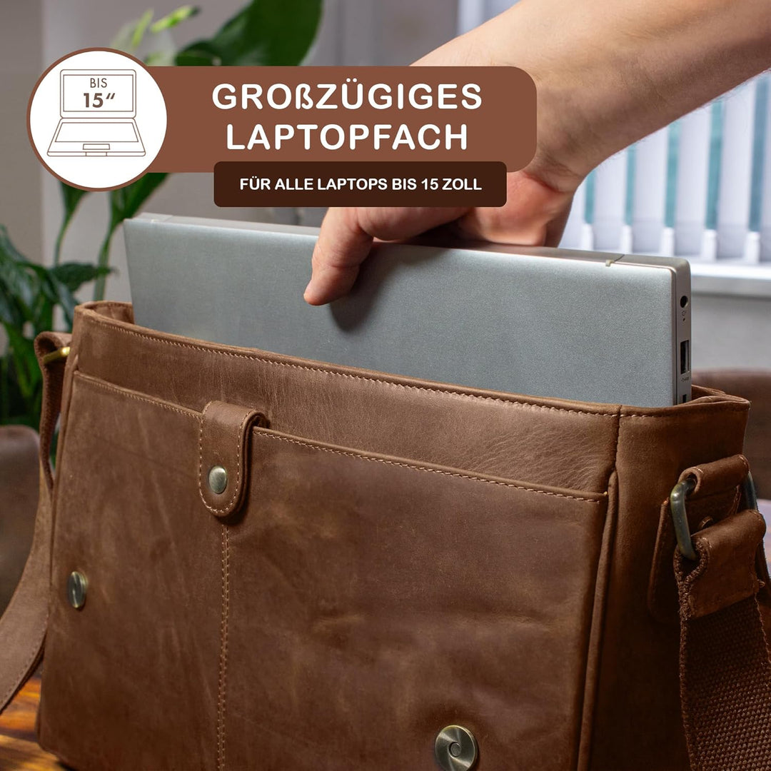 STILORD 'Oskar' Umhängetasche Laptoptasche 15 Zoll aus echtem Leder Messenger Bag Business Vintage L