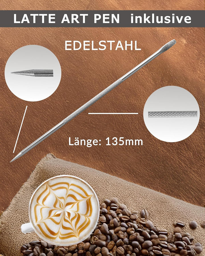 Barista Edelstahl Milchkännchen schwarz anthrazit 350ml (auch 600ml) inkl. Latte Art Stift/Milchscha
