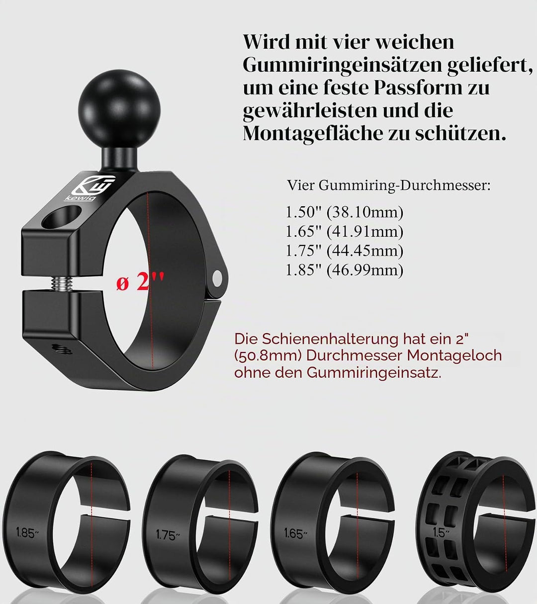BRCOVAN Aluminiumlegierung grosse Stangenklemmhalterung mit 1 Zoll TPU Kugel für ATV UTV Überrollkäf