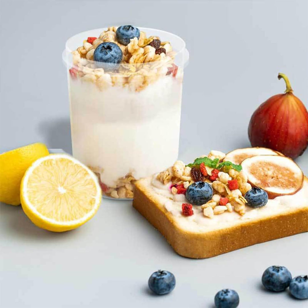 Overnight Oats Jar 4 Stück 16 Unzen durchsichtige Kunststoffbehälter mit Deckel Sichere Joghurtbeche