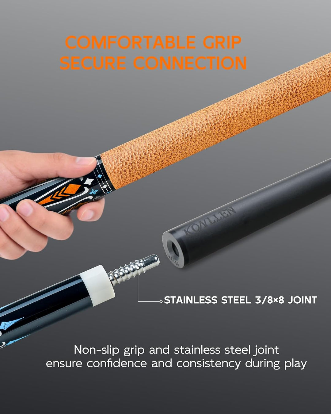 KONLELN Carbon Billard Queue 58 Zoll – Low Deflection Carbon Schaft, 12,5 mm Mehrschicht-Spitze, Pro