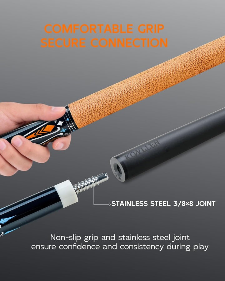 KONLELN Carbon Billard Queue 58 Zoll – Low Deflection Carbon Schaft, 12,5 mm Mehrschicht-Spitze, Pro