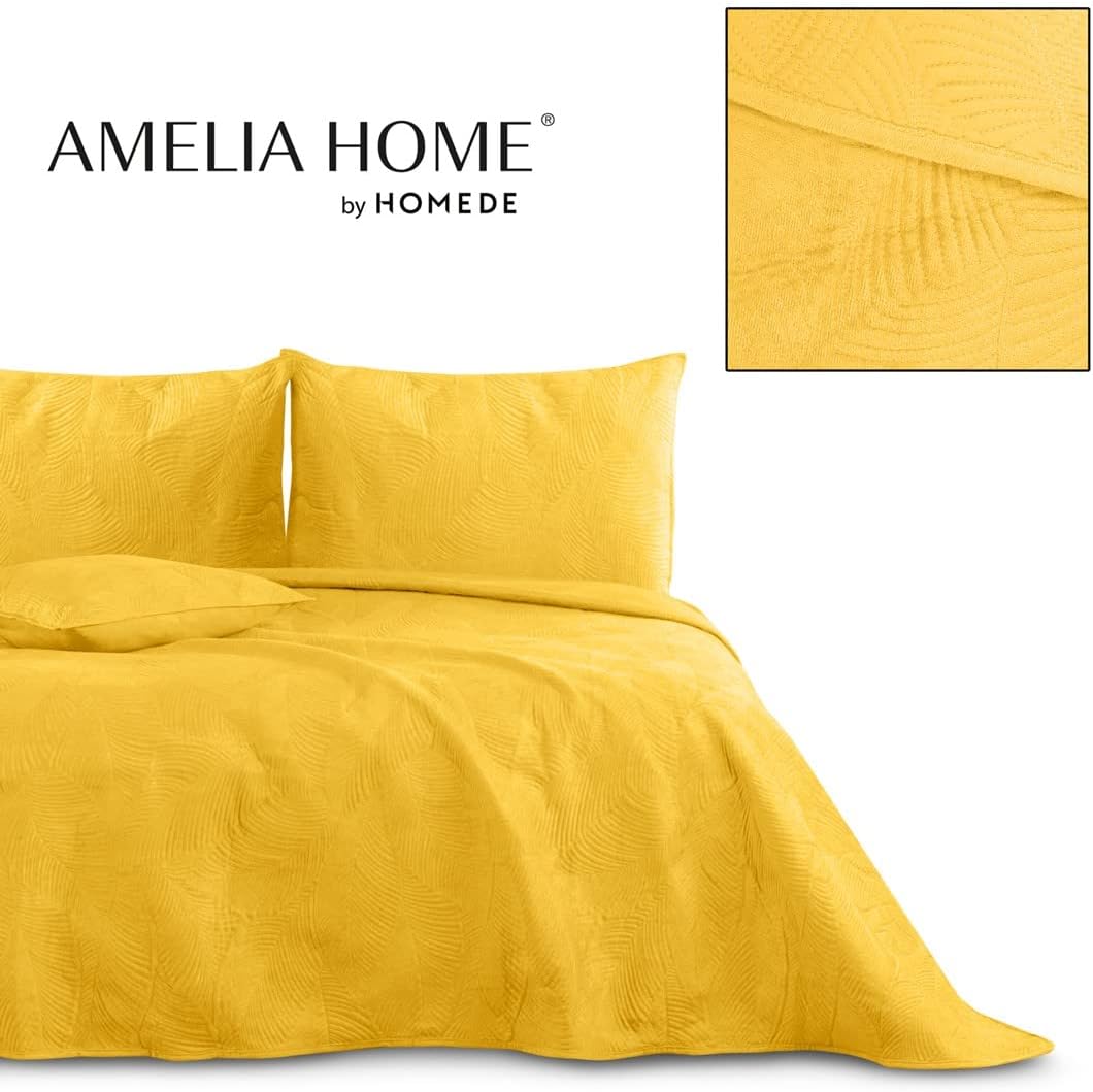 AmeliaHome Tagesdecke 260x280 cm gestrickt Velvet Samt Palsha Gelb Palsha Gelb 260x280 cm, Palsha Ge
