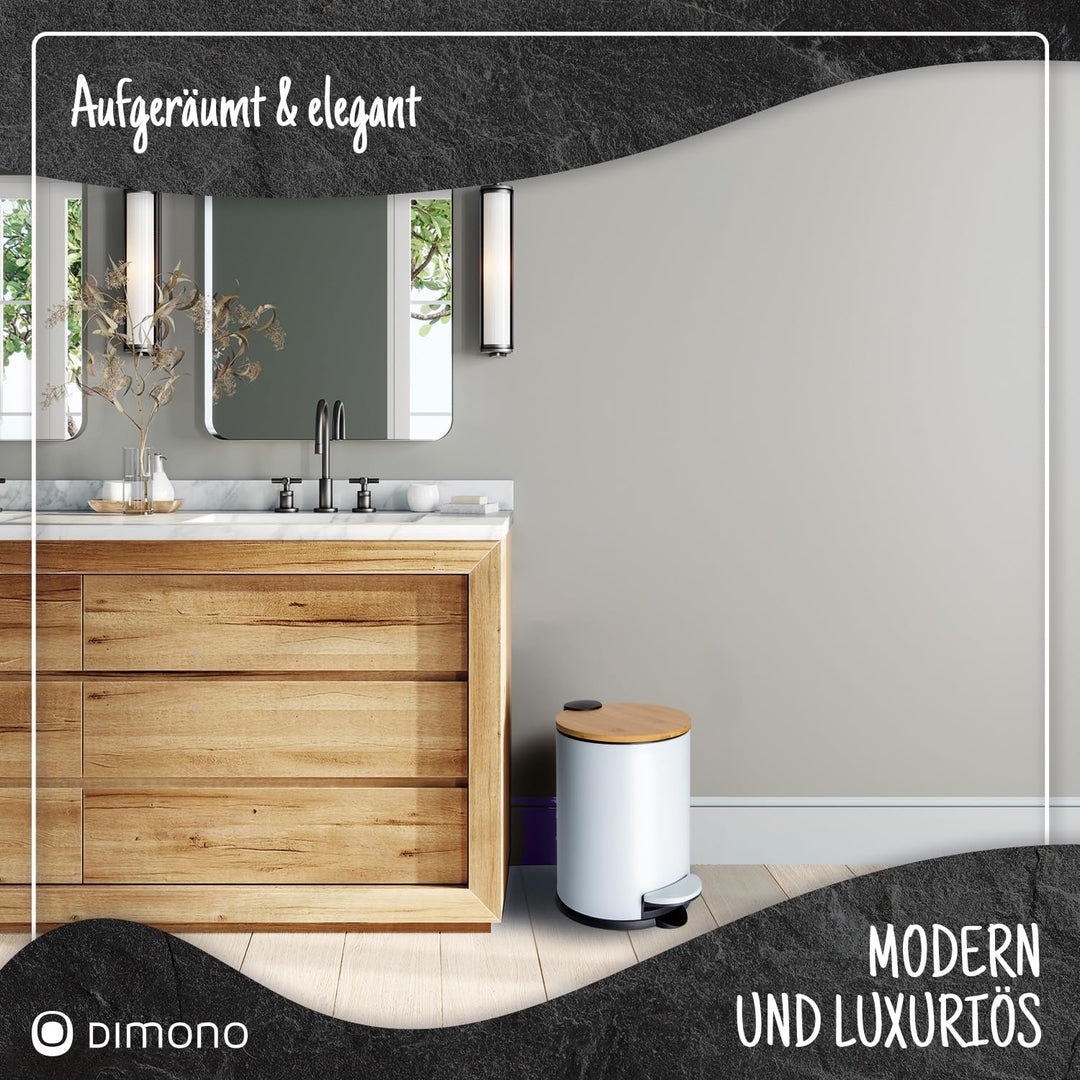 Dimono® Kosmetikeimer Bad-Mülleimer Abfalleimer 3 und 5 Liter Tret-Eimer mit flachem Bambus-Deckel u