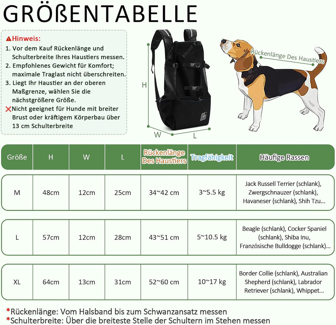ALLSOPETS Hunderucksack Tragetasche Verstellbar für Kleine Mittelgrosse Hunde, Haustier Rucksack zum
