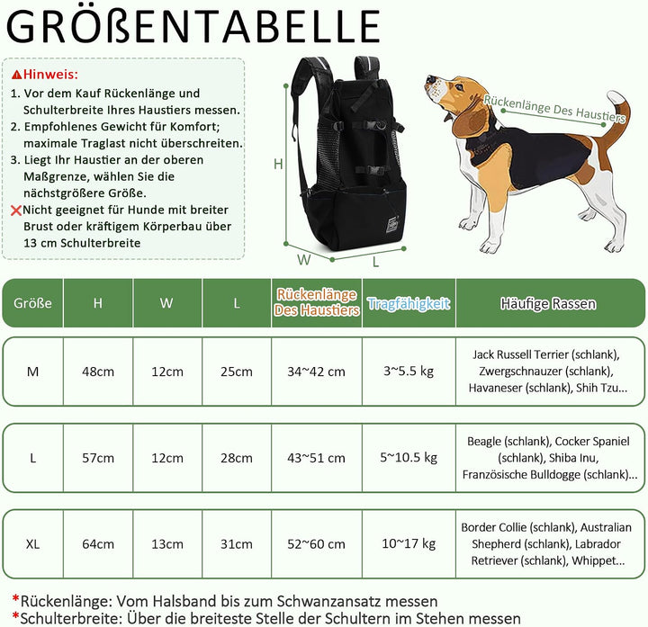 ALLSOPETS Hunderucksack Tragetasche Verstellbar für Kleine Mittelgrosse Hunde, Haustier Rucksack zum