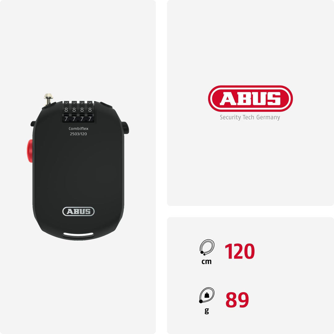 ABUS Spezialschloss Combiflex 2501/65 - Geeignet als Gepäcksicherung, Skischloss, Helmsicherung - mi
