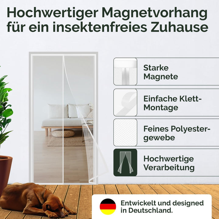Nematek - Fliegengitter Balkontür weiss 90x210 cm - hochwertige Fliegengitter Tür Magnet für Balkont