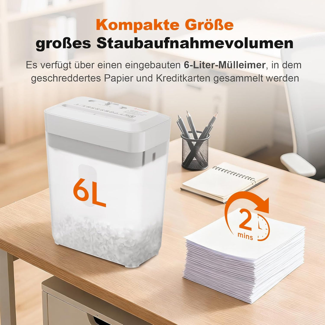 Bonsaii Aktenvernichter, 6 Blatt (A5) Kreuzschnitt, P-4 Hochsicherheit mit 6L Behälter, für Papier,