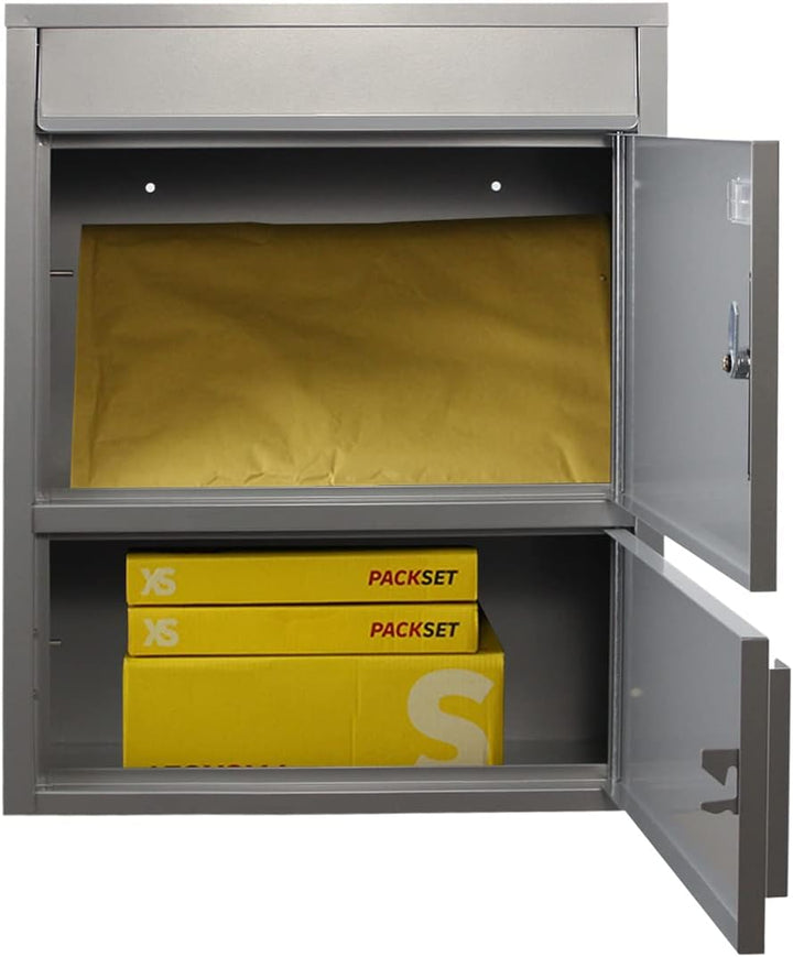 Paket-Briefkasten mit 4 Schlüsseln Safepost 921 Tiamat silber-grau (RAL 9006) moderner Briefkasten m