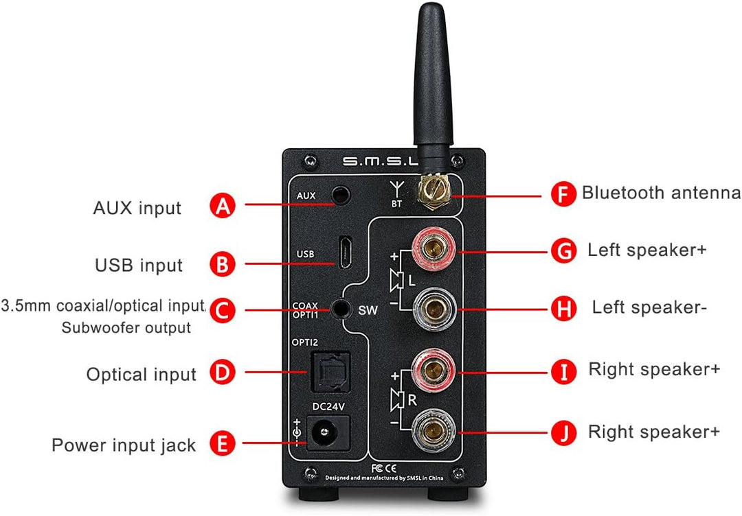 SMSL AD18 Audio-HiFi-Stereo-Verstärker mit Bluetooth 4.2 unterstützt Apt-X, USB DSP, volldigitaler L