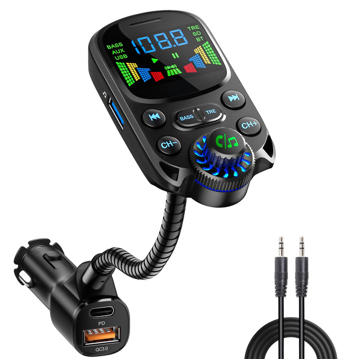 Bluetooth 5.3 FM Transmitter für Auto, SOARUN Bluetooth Adapter Auto QC3.0 & PD3.0 30W Dual USB Lade