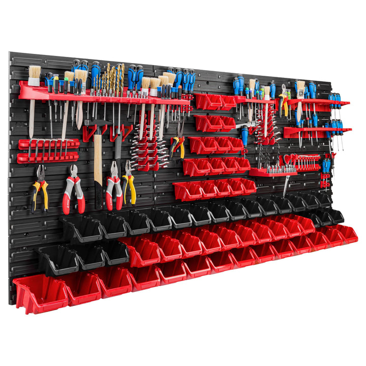 Lagersystem Werkstattregal | 172 x 78 cm | 60 stck. Box | Wandregal mit Werkzeughalterungen und Stap