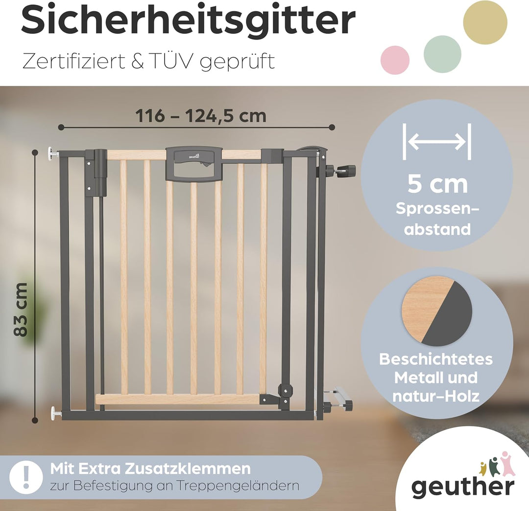 Treppenschutzgitter Easylock Plus zum Klemmen für Öffnungen von 84.5-124.5 cm aus Holz & Metall Brei