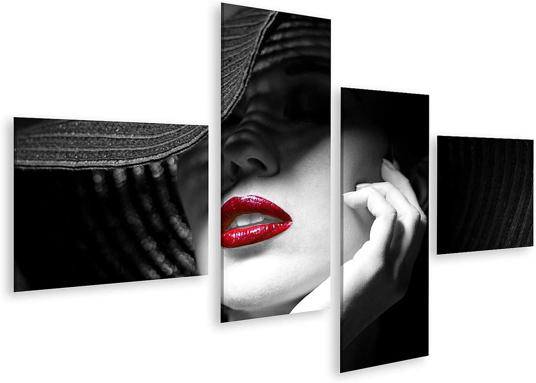 islandburner Bild auf Leinwand Mysteriöse Frau Mit Schwarzem Hut Und Roten Lippen Bilder Wandbilder