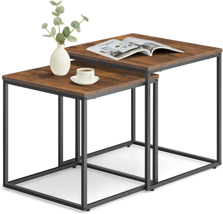 NMK HOME 2er Set Couchtische – Quadratisch – Rustikal Schwarz – Industrial Design – platzsparend Nes
