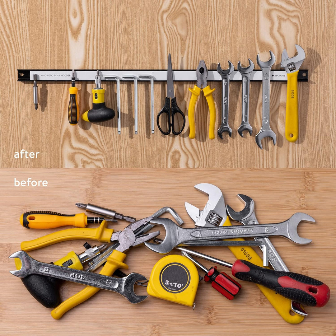 Navaris 3x Magnetische Werkzeughalter Leiste - ca. 60 cm lang mit Montage-Material - Wand Magnetleis