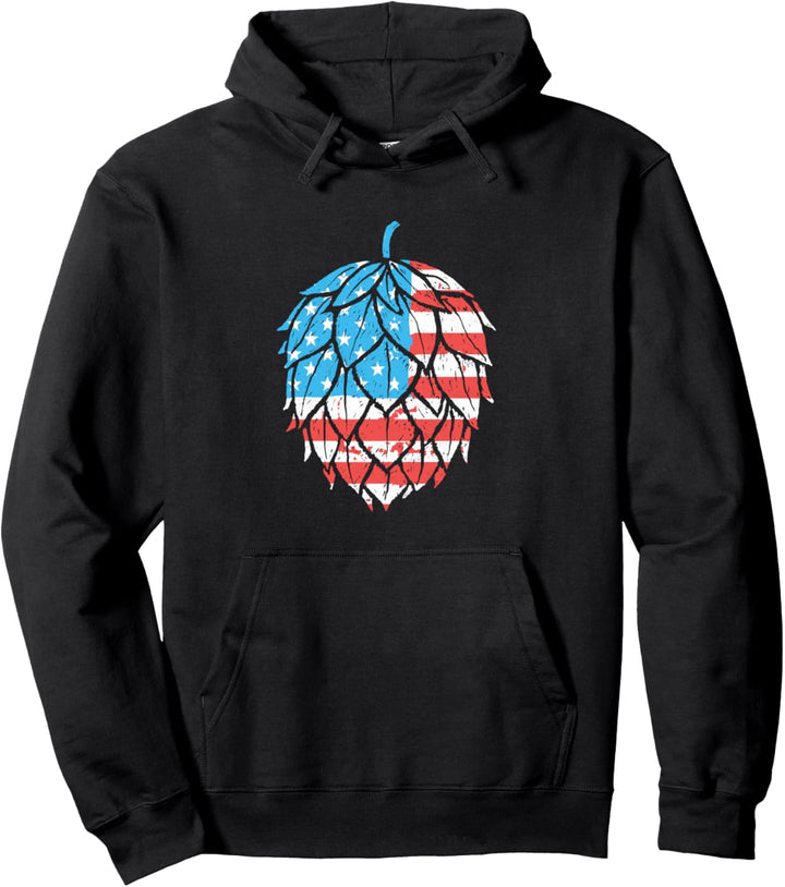 Retro Hops Lover Vintage USA American Flag Beer Graphic Pullover Hoodie