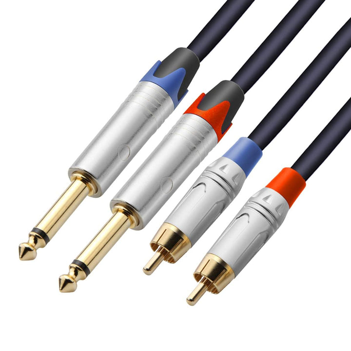 Tisino Cinch auf Klinke 6,3, 2x Cinch auf 2x Grosse Klinke Mono Audio Kabel für AV Receiver, Verstär