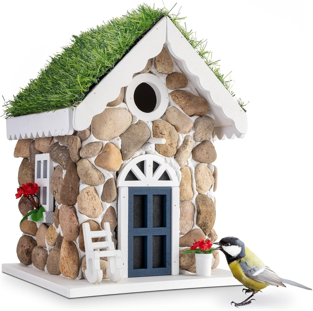GARDIGO® Nistkasten in Steinhaus-Optik Dekoratives Vogelhaus zum Aufhängen Mit echten Steinen Meisen