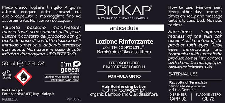 BIOKAP Stärkende Lotion 50ml INTENSIVE FORMEL | Anti-Haarausfall INTENSIVANWENDUNG 99% natürliche In