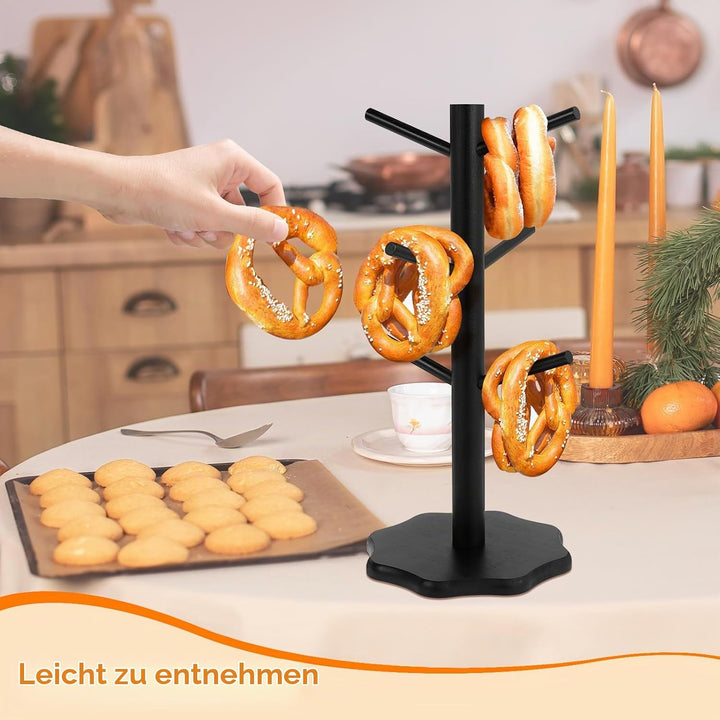 2 Stück Brezelständer,Brezelhalter Holz,Baumförmige Brezel 6-armig,Höhe 33cm,Glatte gratfreie,Alles
