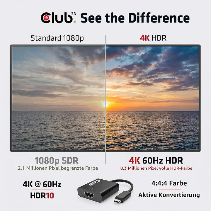 CLUB3D USB 3.1 Type C auf HDMI 2.0 UHD 4K 60HZ Aktiver Adapter - Kabelschnittstellen-/adapter (USB 3