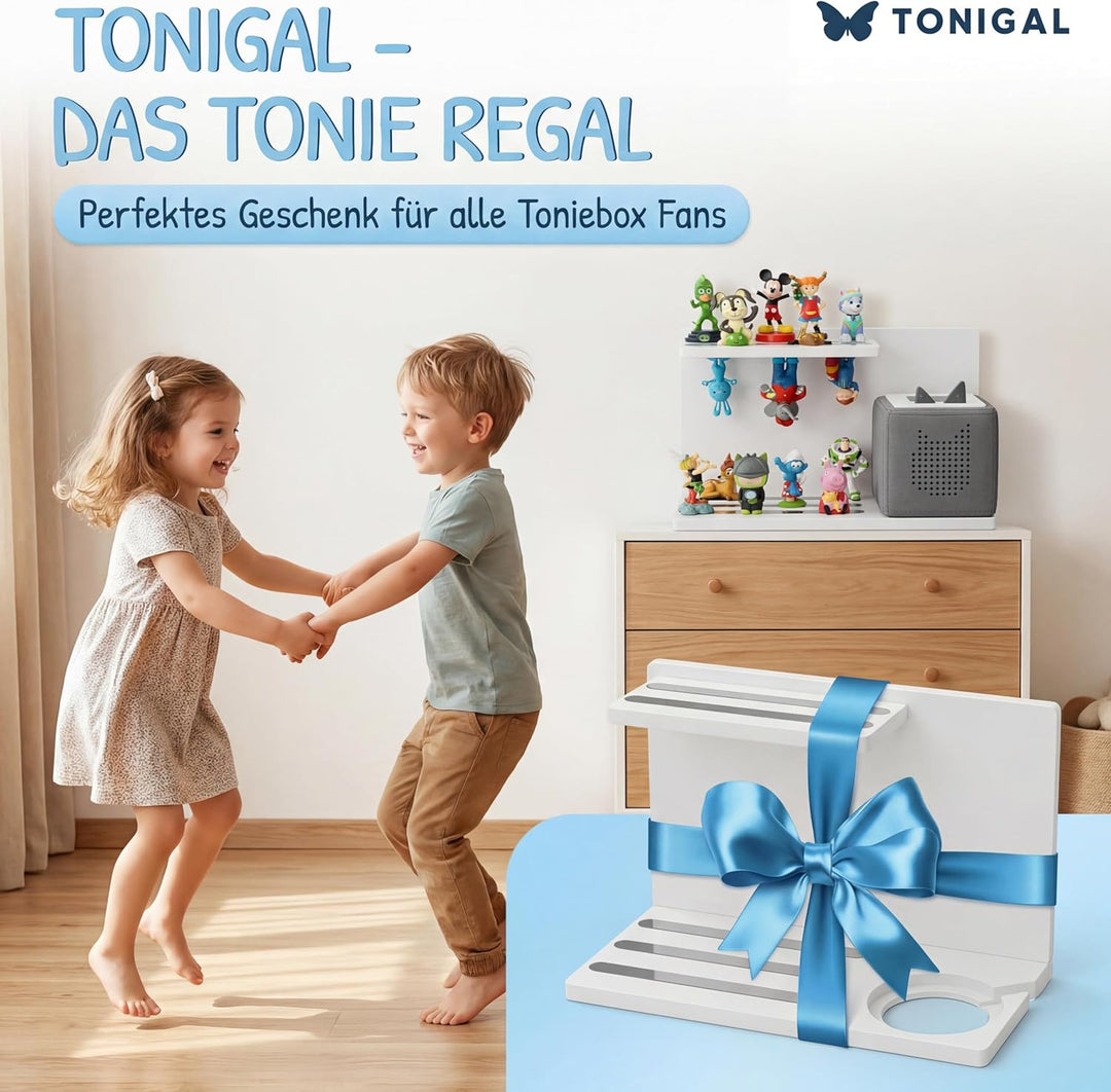 Tonie Regal Weiss zum Hinstellen stehend für bis zu 40 Tonie Figuren, Toniebox &amp; Ladestation I passe